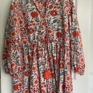 Elegant Floral Maxi Dress in Red and Green